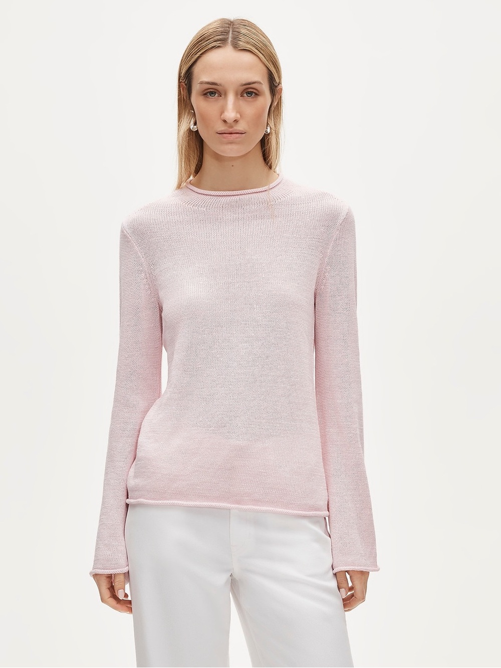 J. Crew Summer Rollneck sweater linen blend in Peppermint Ice Pink Size Medium - Picture 1 of 12